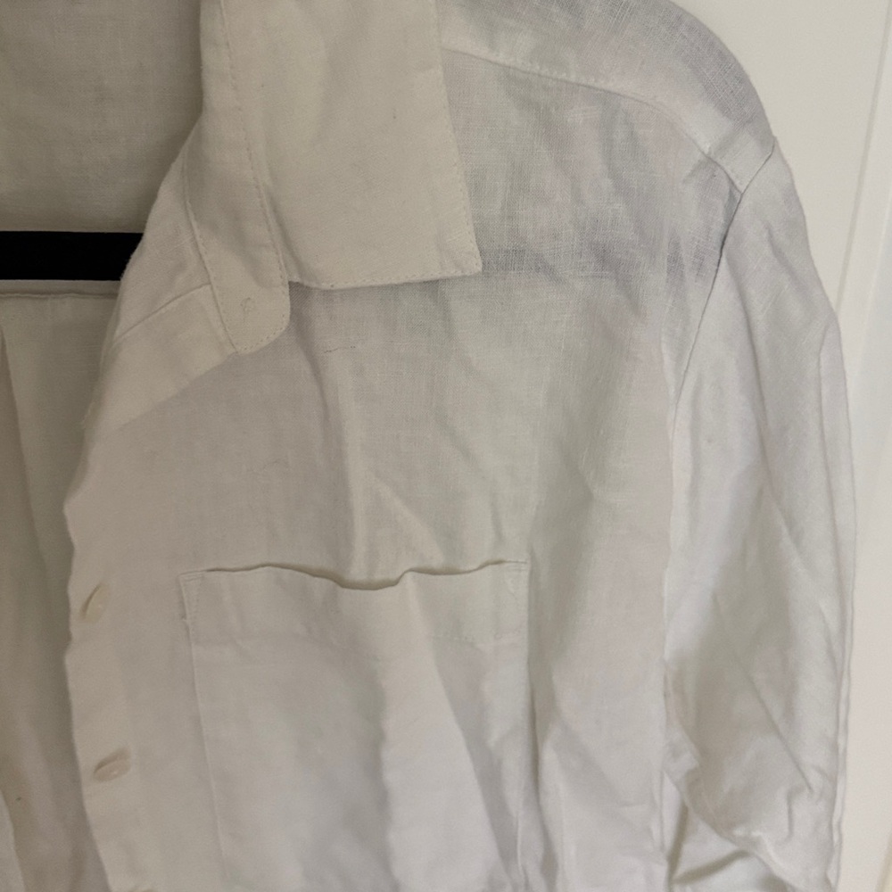 ☀️LOFT Linen White Blouse with Collar - Picture 4 of 6